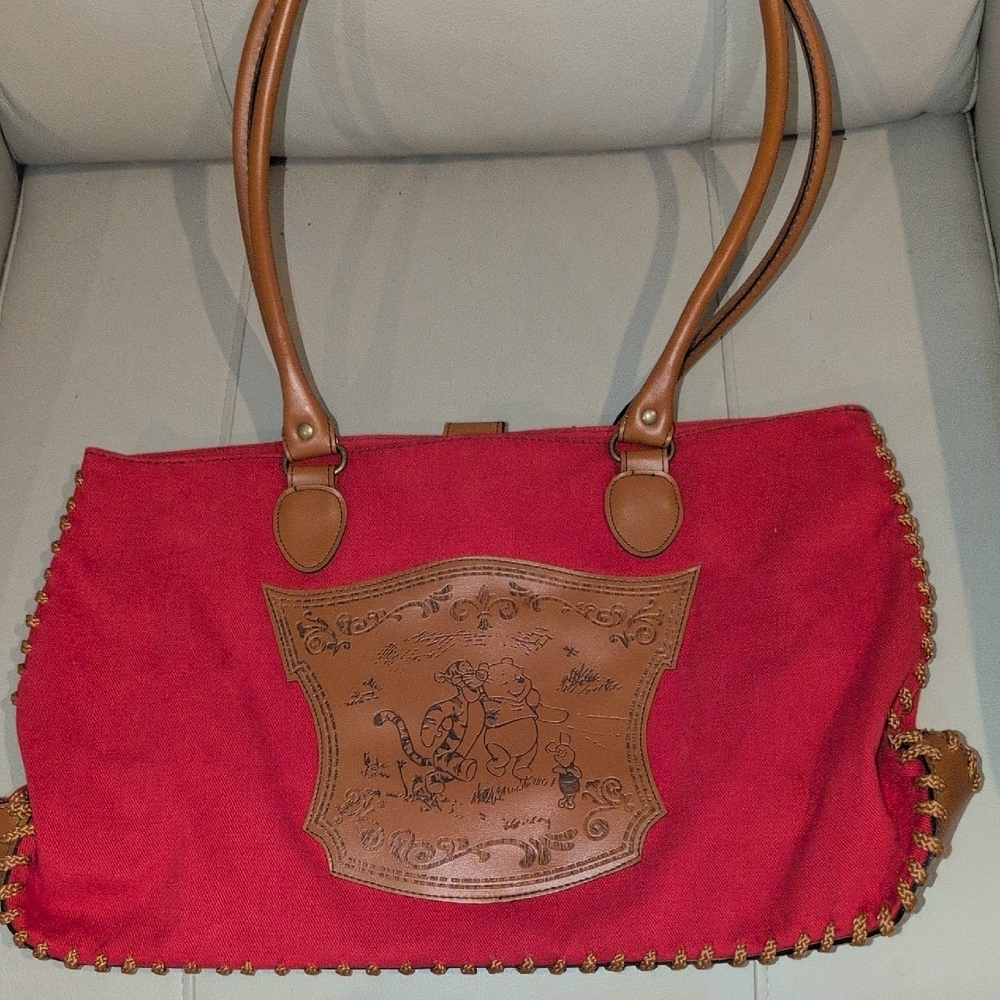 Disney Red Canvas Tote Featuring Winnie The Pooh And Friends